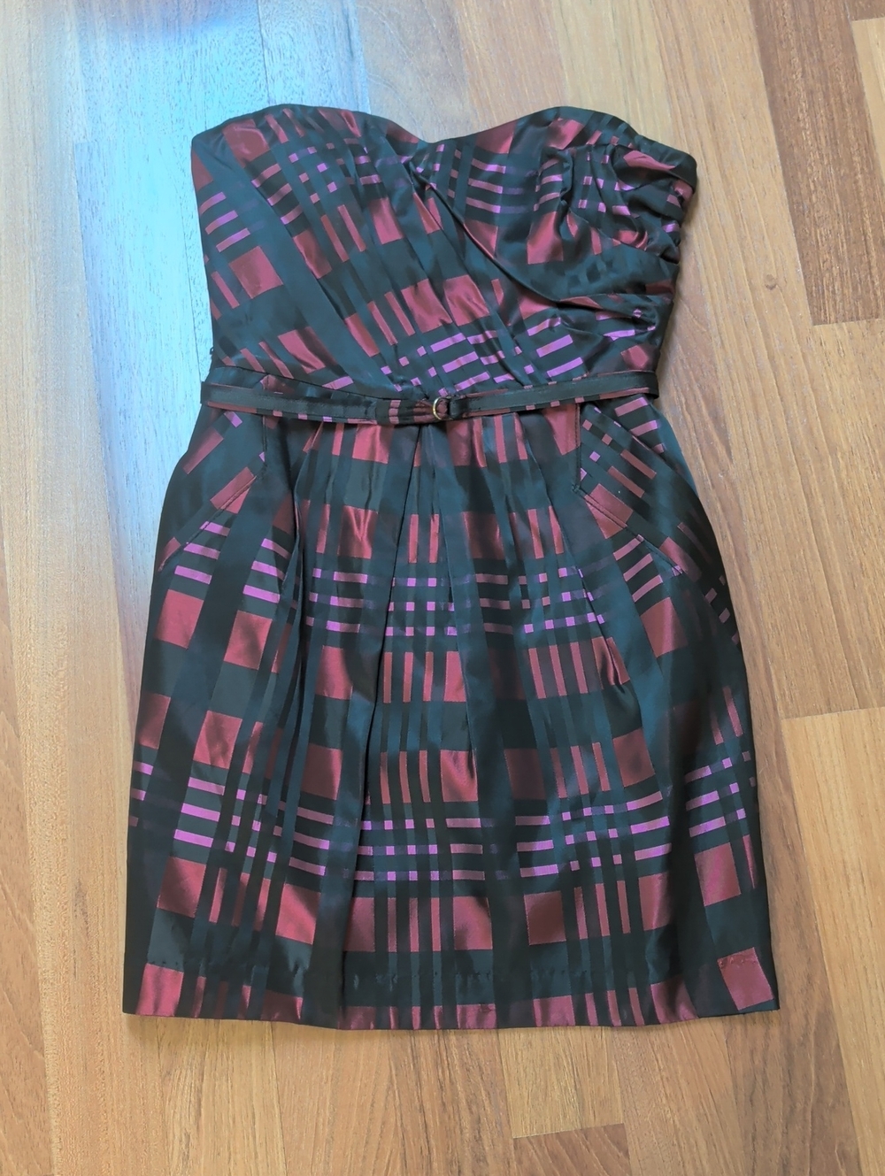 Alexia Admor Strapless Plaid Jacquard Cocktail Mini Dress Size S